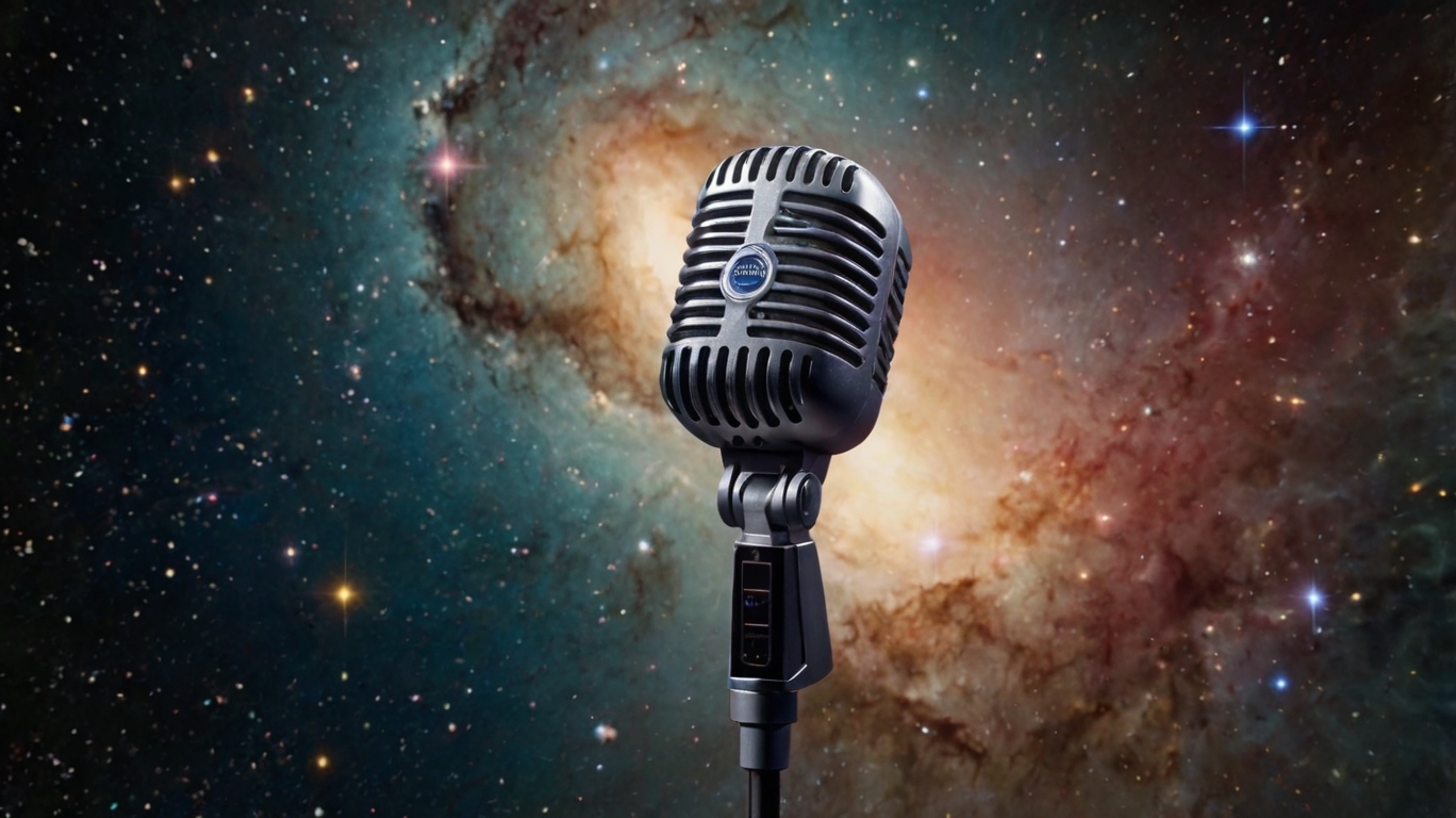Micrófono flotando en el espacio