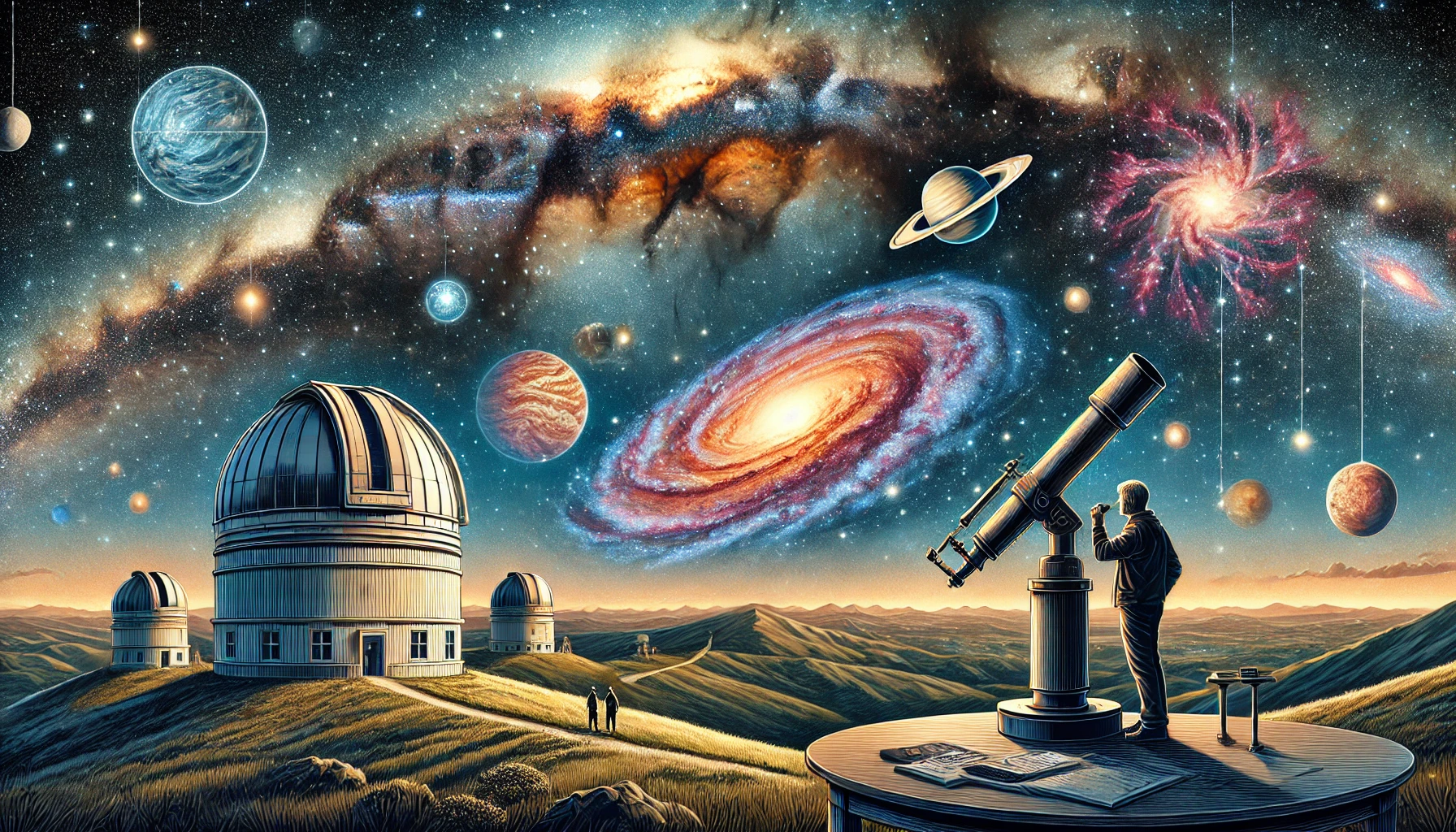 Astronomo mirando el cielo en un telescopio